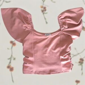 Petal Dew Dusty Rose Pink Ruffled Sleeve Crop Top - Small